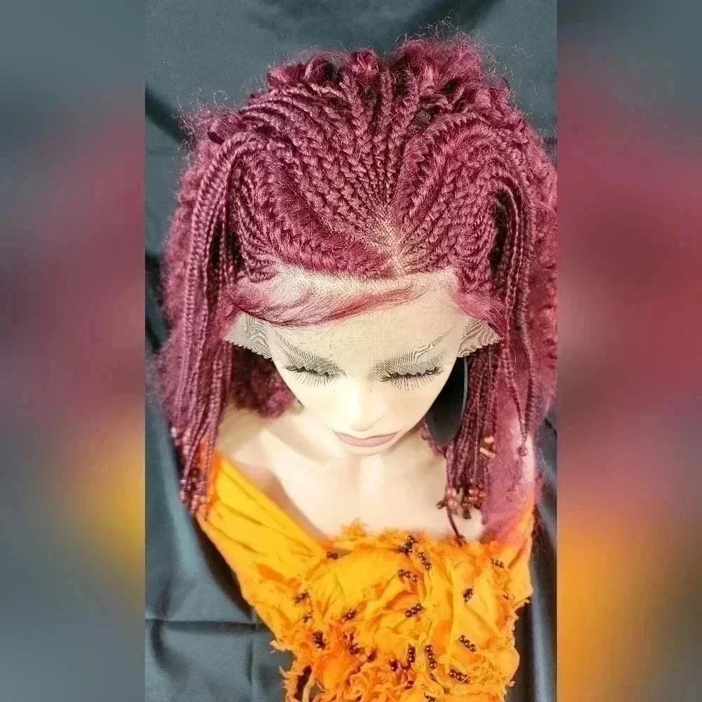 YAMA Handmade Red Braided Wig | Bold Afro Bob | Full Lace | Ships Fast 🚚